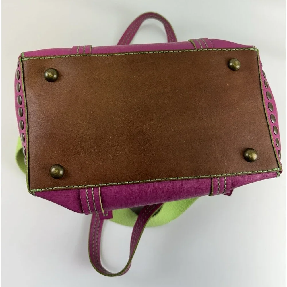 Sofia C Pink Leather‎ Satchel Purse Handbag Zip Green Crossbody Double Handles